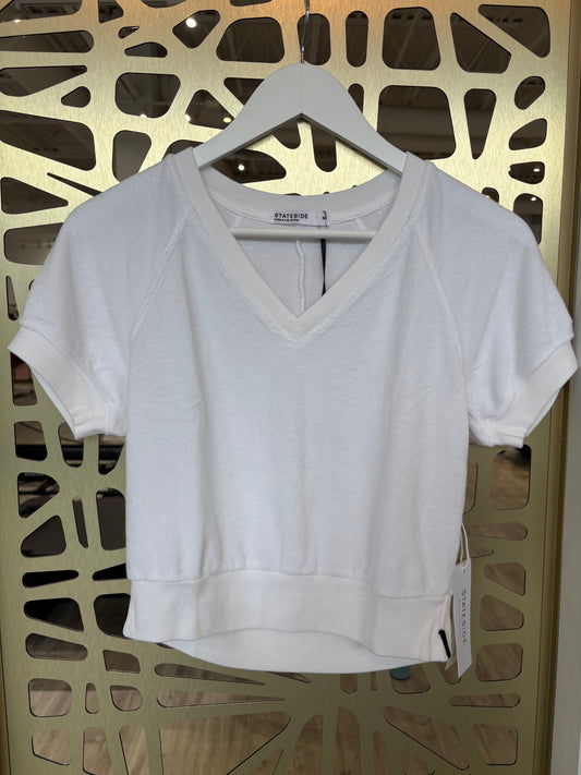 Loop Terry Raglan V-Neck Top - White