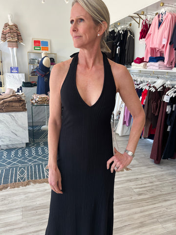 Variegated Rib Halter Dress - Black