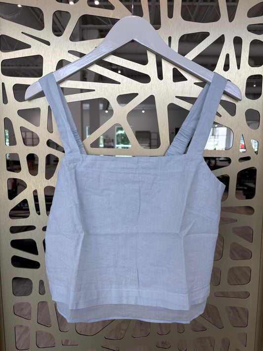 Linen Double Hem Top - Blue Haze