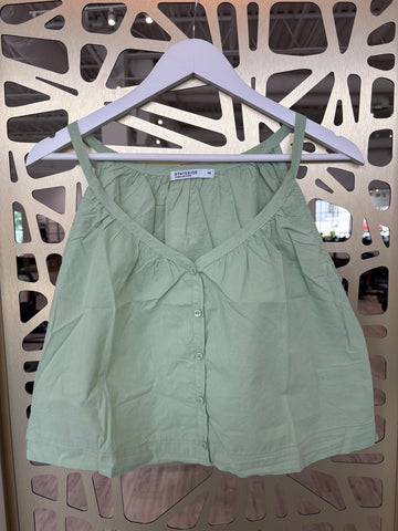 Voile V-Neck Buttoned Cami - Aloe