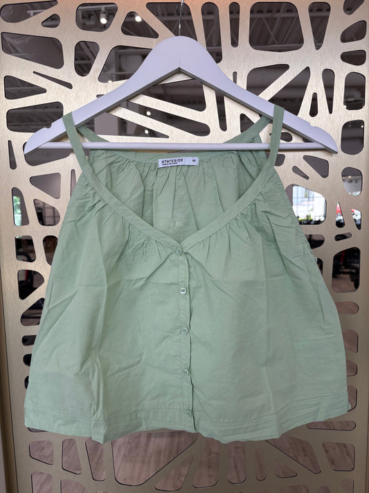 Voile V-Neck Buttoned Cami - Aloe