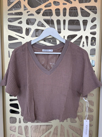 Gauze V-Neck Top - Sandstone
