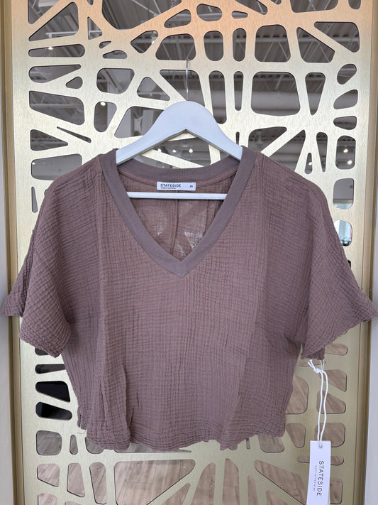 Gauze V-Neck Top - Sandstone