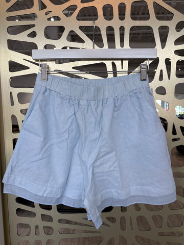 Linen Double Hem Shorts - Blue Haze