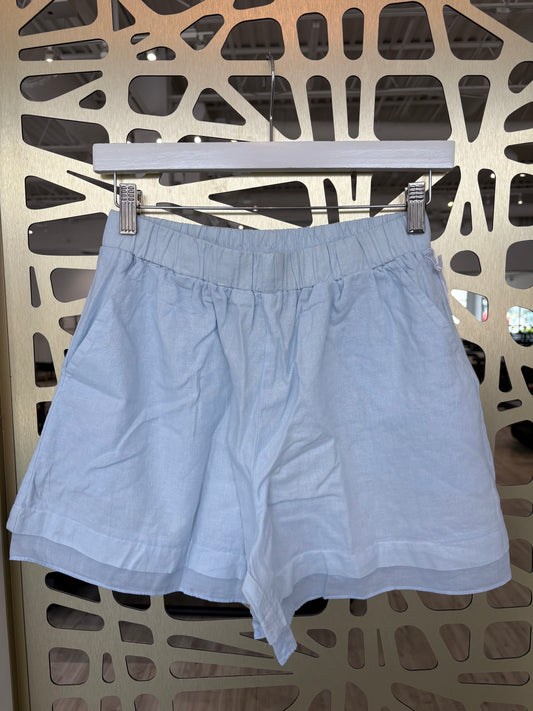 Linen Double Hem Shorts - Blue Haze