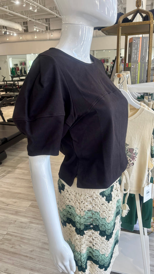 Luxe Ponte Lantern Sleeve Top - Black