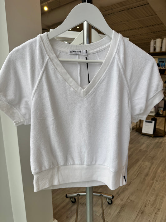 Loop Terry Raglan V-Neck Top - White