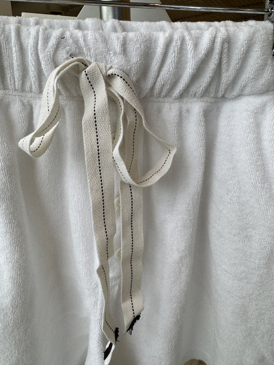Loop Terry Front Button Drawstring Shorts - White
