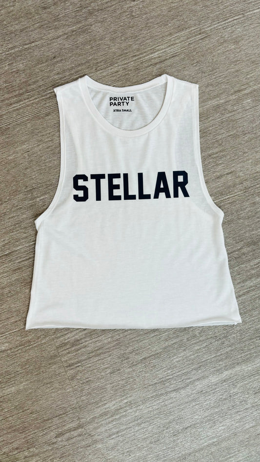 Stellar Logo Cropped Tank - White/Navy