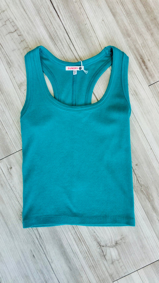 Scoop Neck Crop Tank - Teal