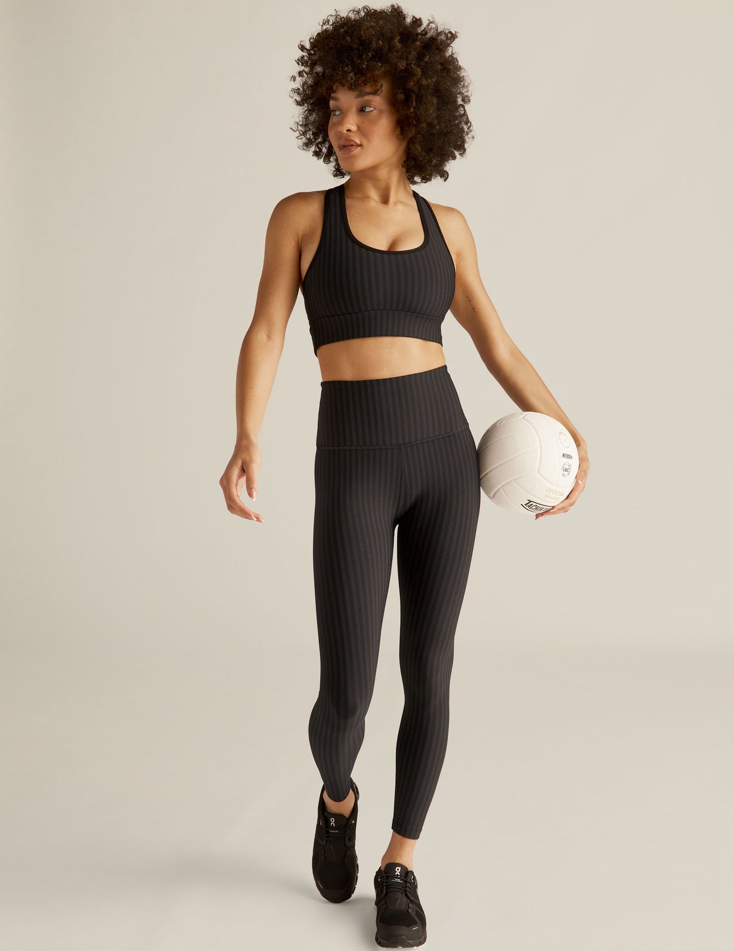 Striped Jacquard Caught In The Midi High Waisted Legging - Black