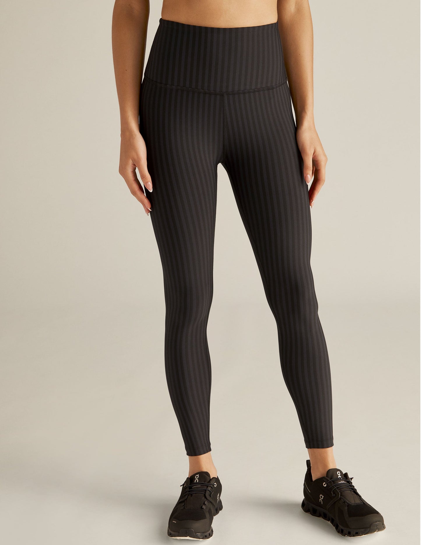 Striped Jacquard Caught In The Midi High Waisted Legging - Black