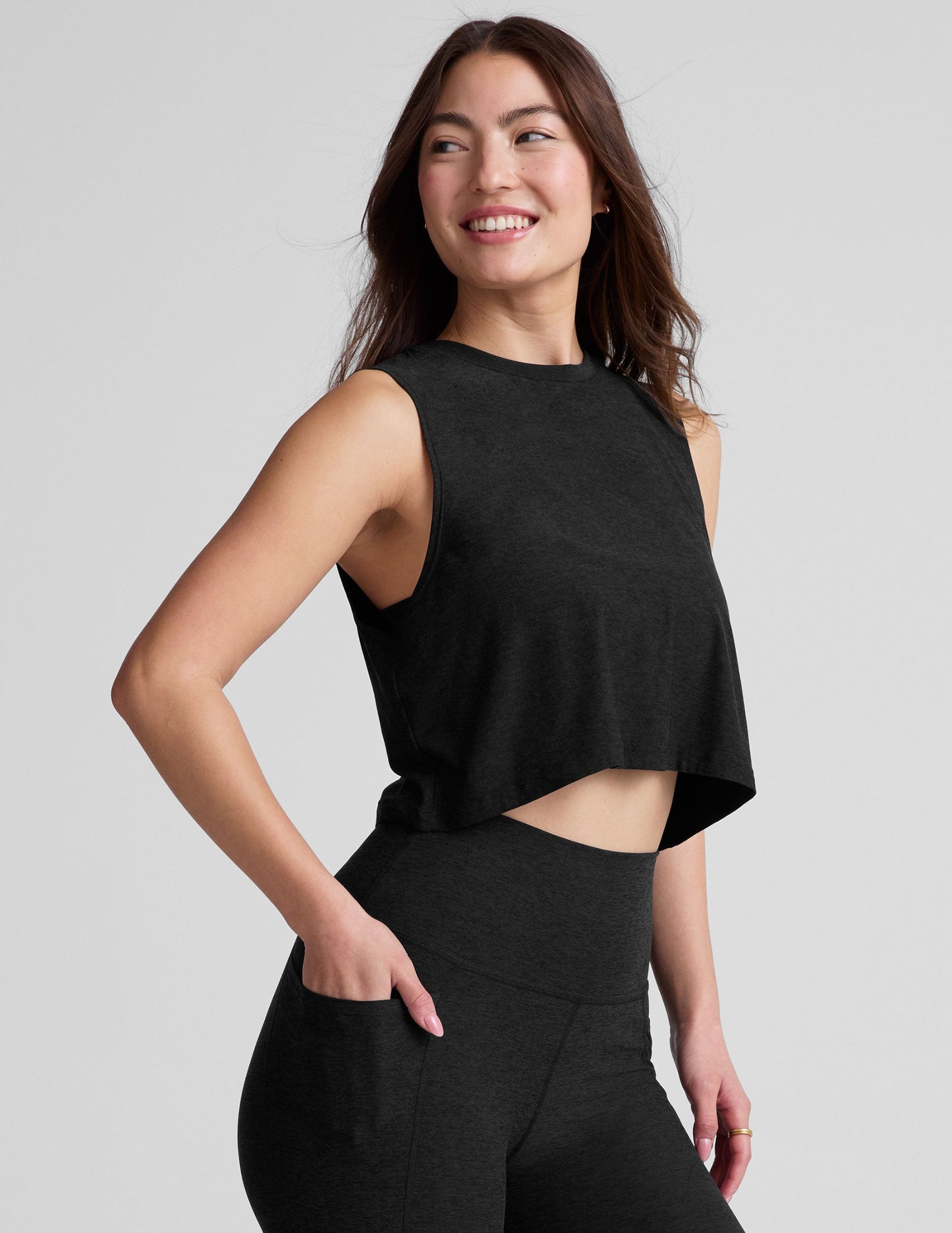 Featherweight Balance Cropped Tank - Darkest Night