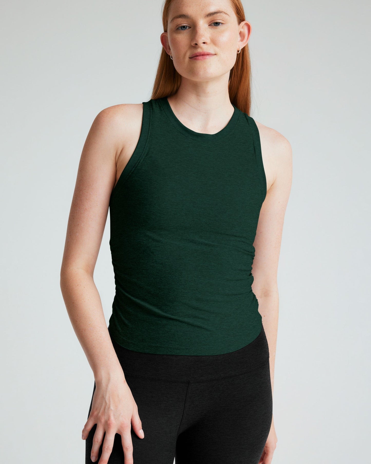 Featherweight Your Fit Shirred Tank - Dark Spruce Green Heather