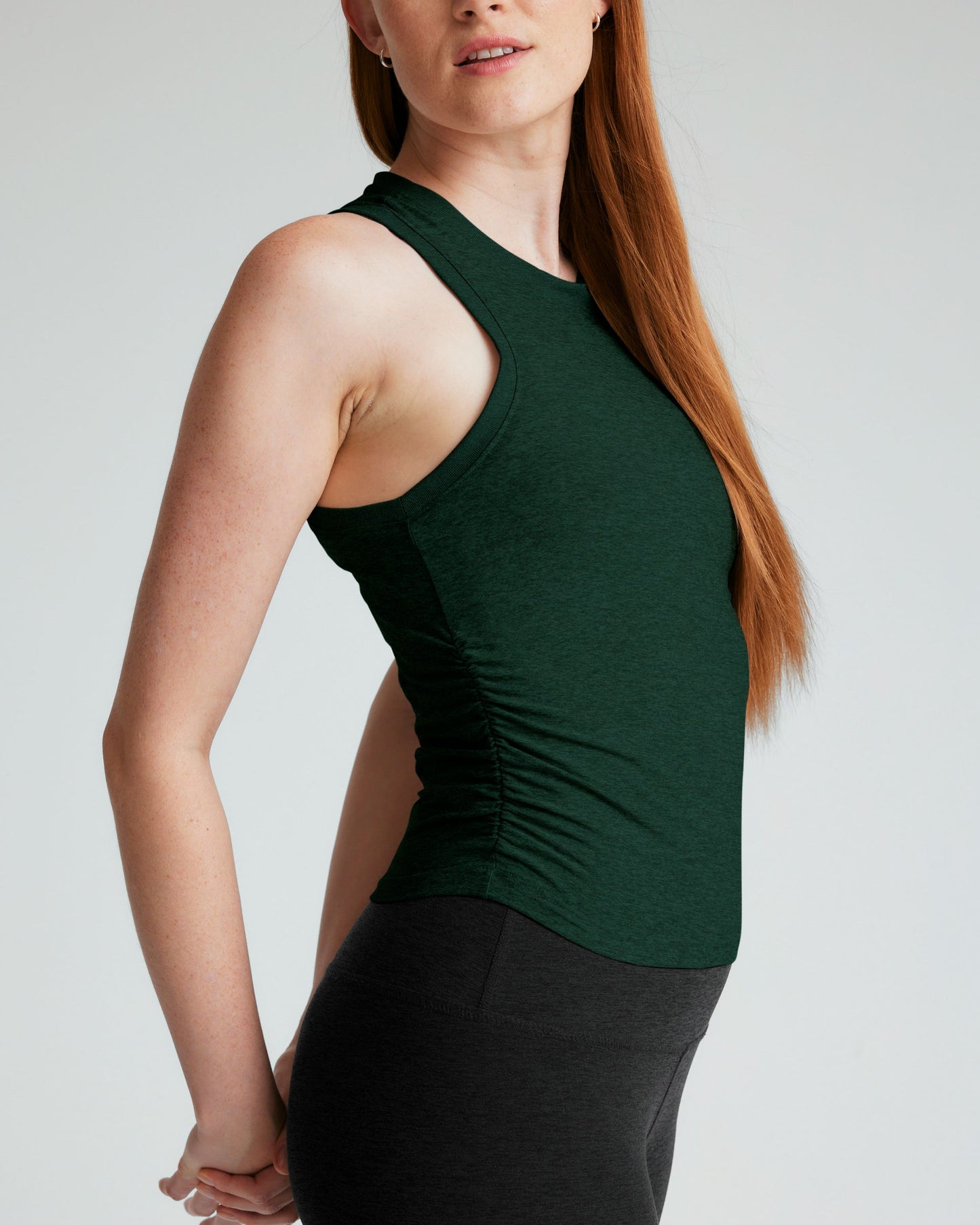 Featherweight Your Fit Shirred Tank - Dark Spruce Green Heather