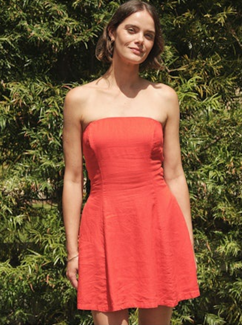 Linen Strapless Mini Dress - Poppy