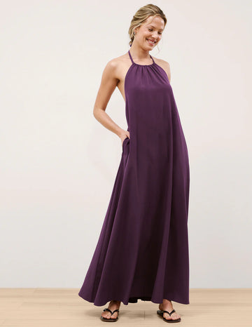 Go With The Flow Halter Dress - Blackberry