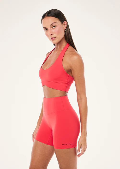 Reset Halter Sports Bra Strawberry low scoop neck front left angle