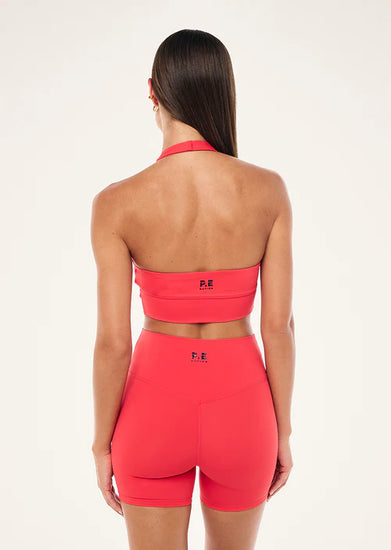 Reset Halter Sports Bra Strawberry low scoop neck backside view
