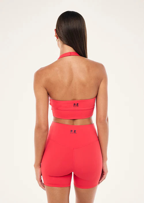 Reset Halter Sports Bra Strawberry low scoop neck backside view