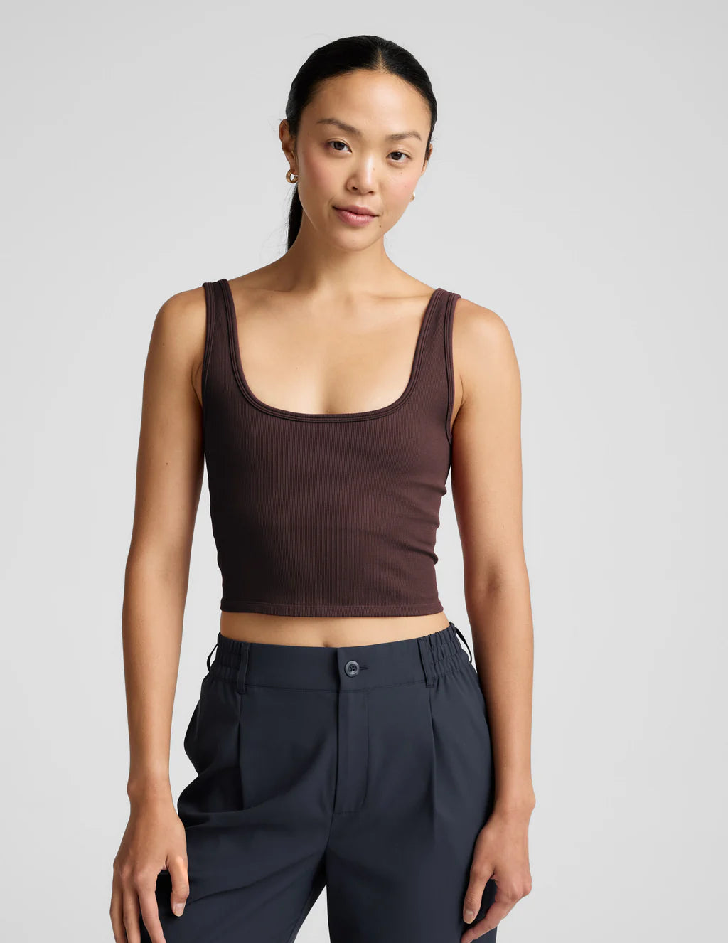 ribbed workout tank iced mocha front view