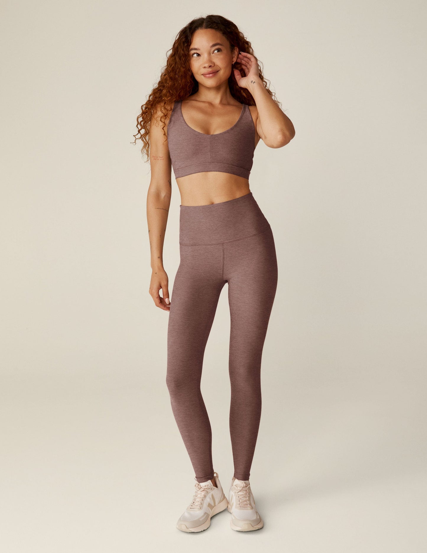 Spacedye Caught In The Midi High Waisted Legging - Rose Brush Heather