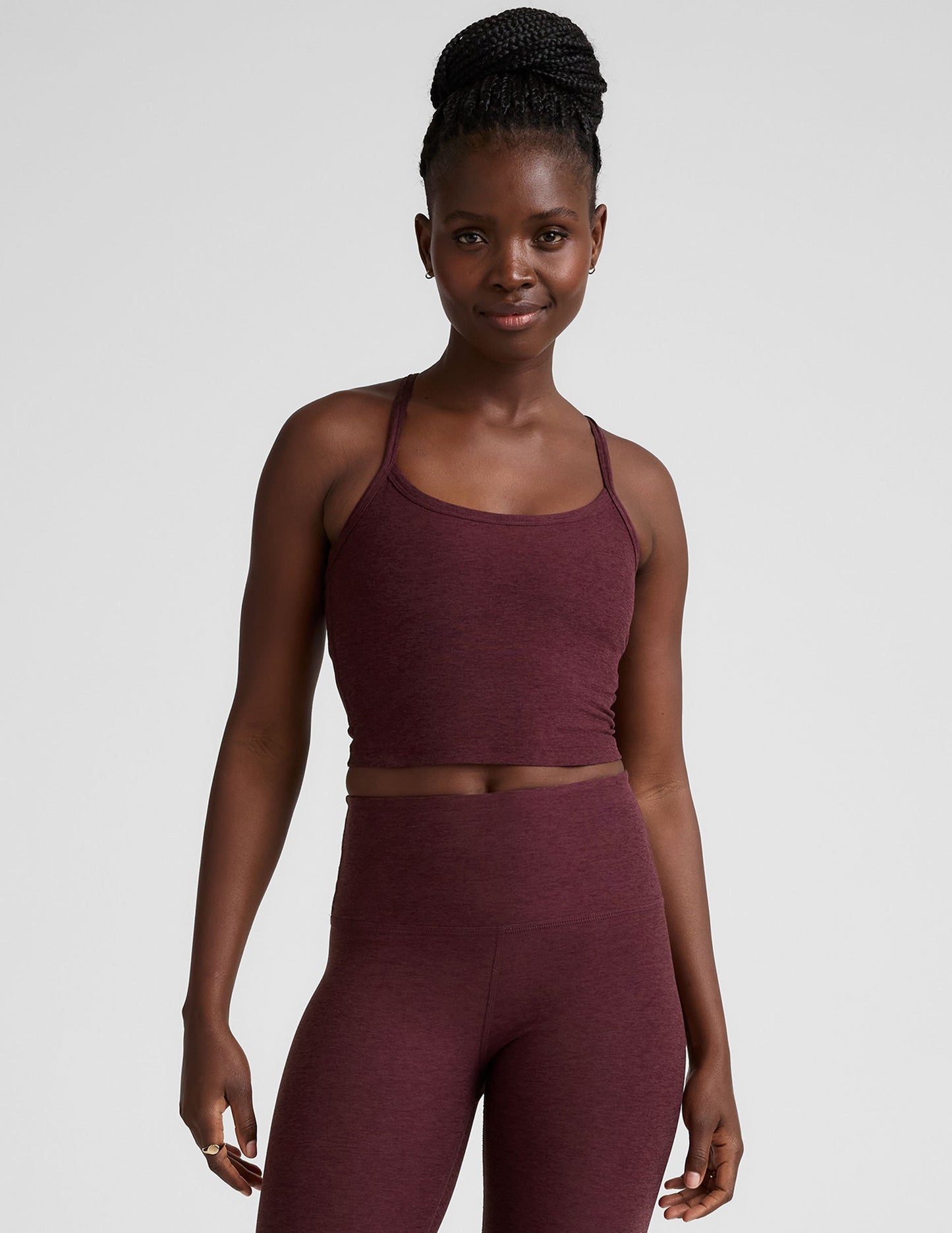 SD Slim Racerback Cropped Tank - MdnghtBrgndyHthr