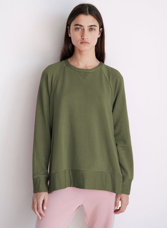 Softest Fleece Raglan Side Slit Sweatshirt - Seaweed