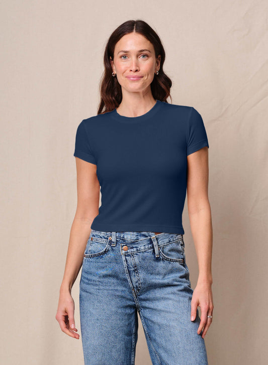 Fine 2X1 Rib Baby Tee - New Navy