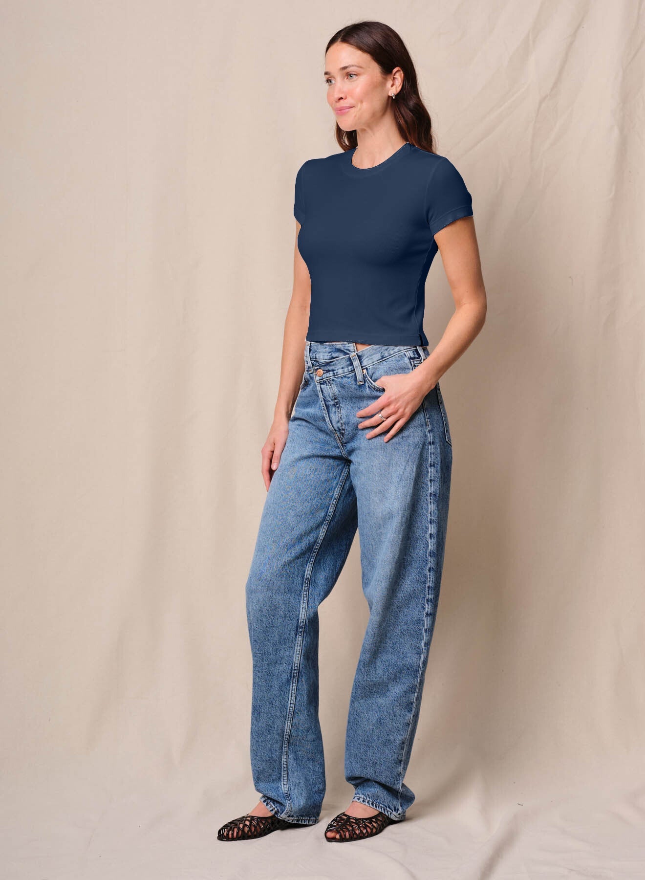 Fine 2X1 Rib Baby Tee - New Navy