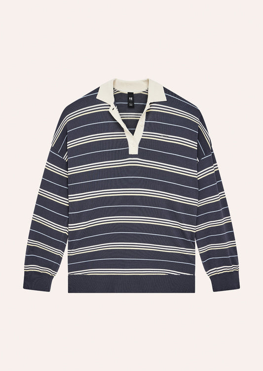 Strata Rugby Knit - Marine Blue Stripe