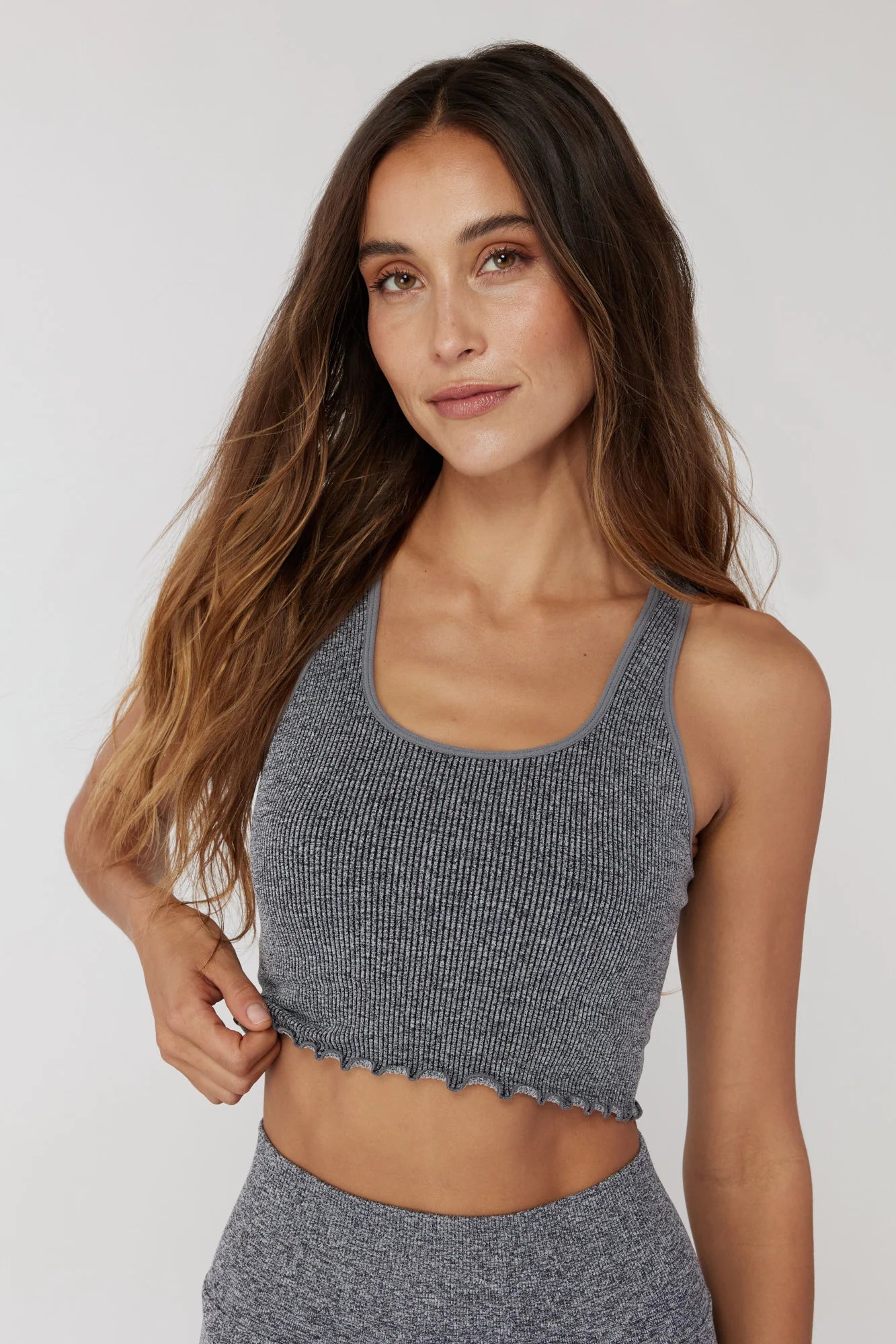 Amor Heather Crop Tank - Heather Grey