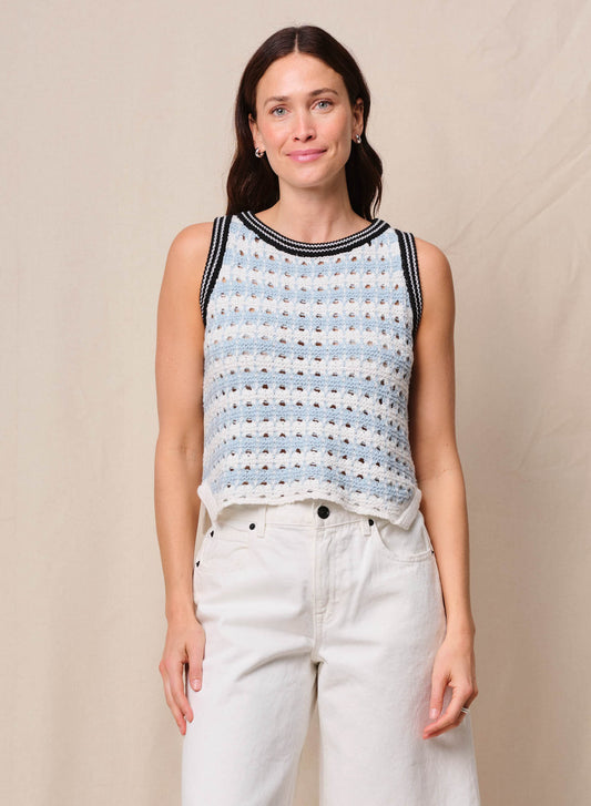 Open Mesh Striped Shell Tank Sweater - SeaGlass