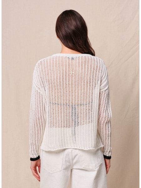 Open Mesh Pullover Sweater - Cream
