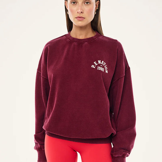 pe nation Swerve 2.0 Sweat long sleeve Washed Cabernet on model