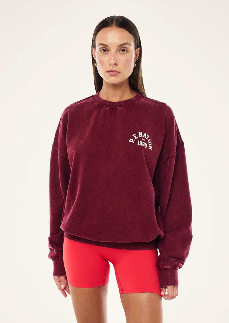 pe nation Swerve 2.0 Sweat long sleeve Washed Cabernet on model