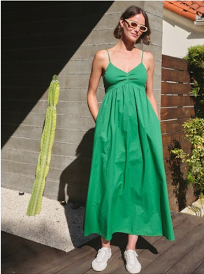 Pixie Poplin Mixed Media Maxi Dress - Jade