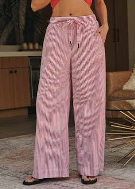 Spring Stripe Poplin Wide Leg Trouser - Poppy
