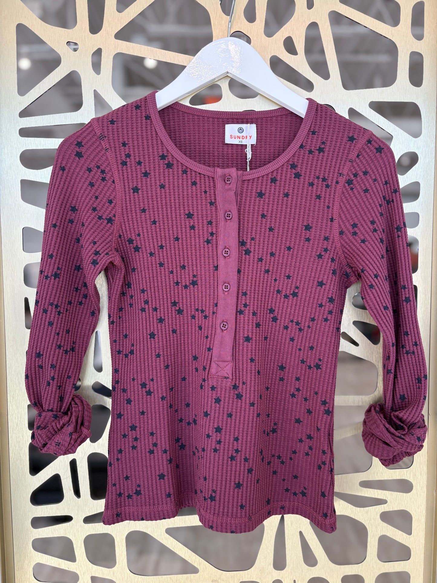 Longsleeve Henley - Stars - Mulled Wine