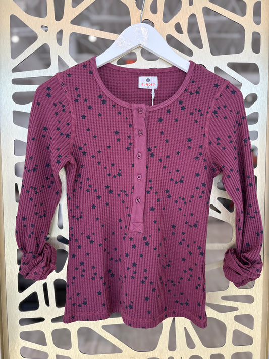 Longsleeve Henley - Stars - Mulled Wine