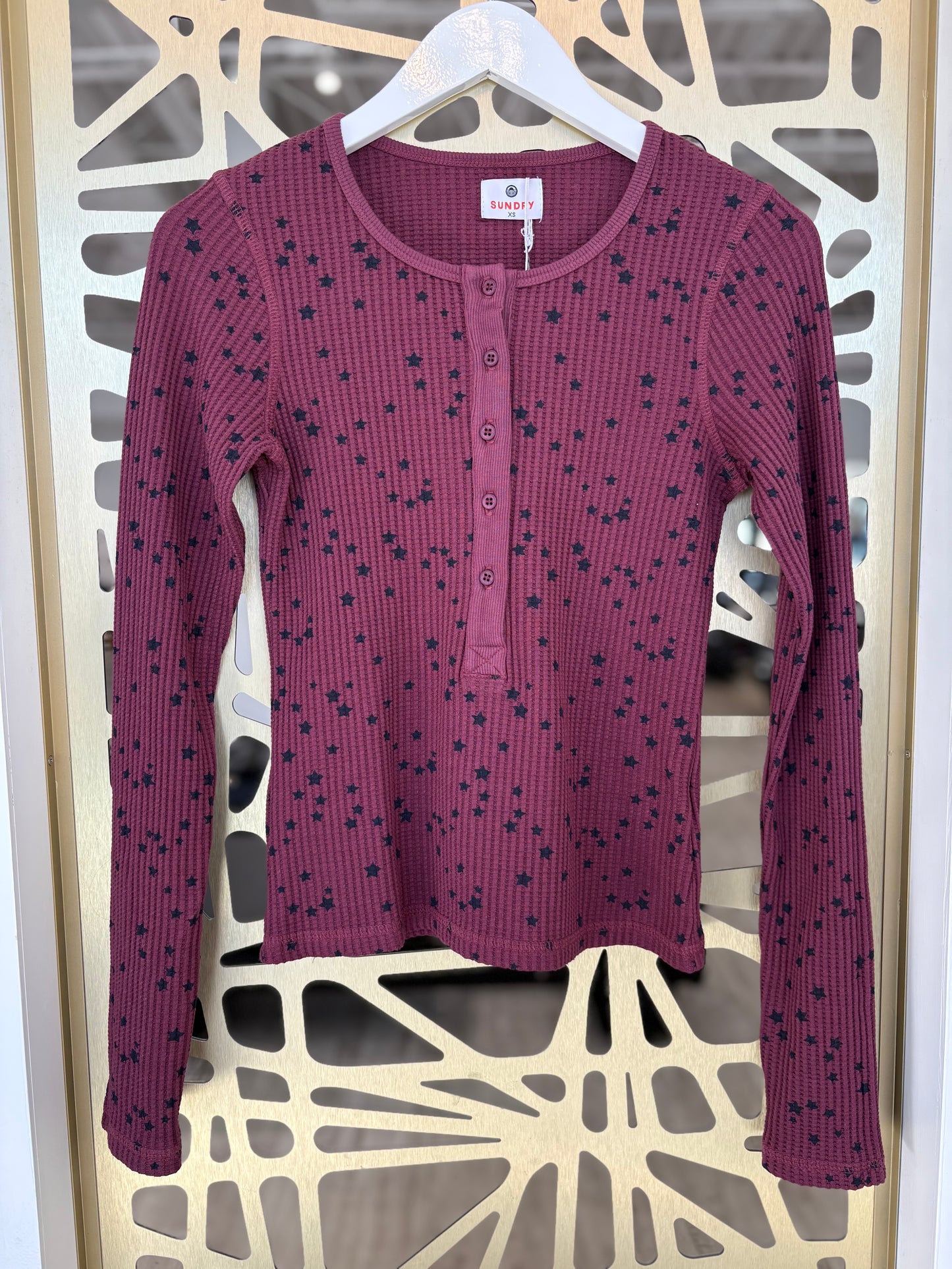 Longsleeve Henley - Stars - Mulled Wine
