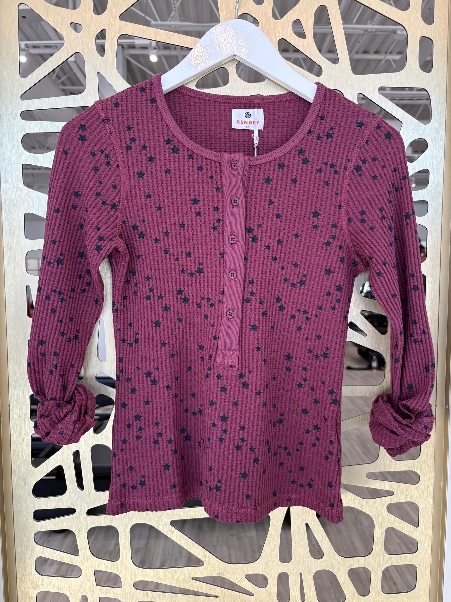 Longsleeve Henley - Stars - Mulled Wine