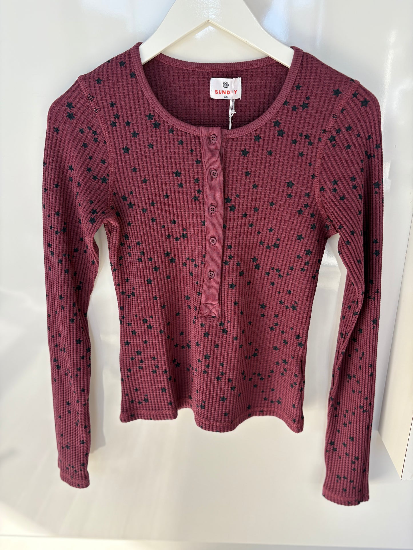 Longsleeve Henley - Stars - Mulled Wine