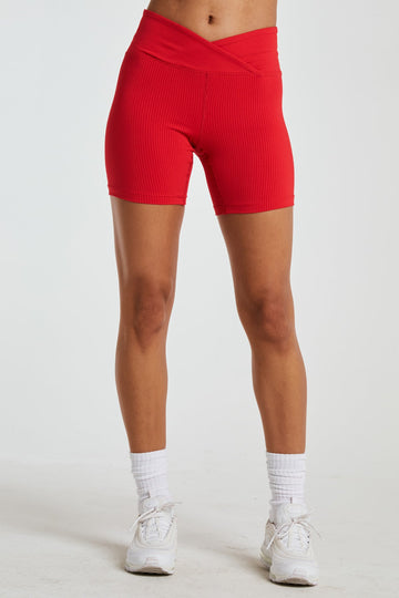 Ribbed V Waist Biker Short - Cherry