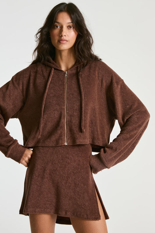 Terry Classic Zip Up Sweatshirt - Chocolate Brown