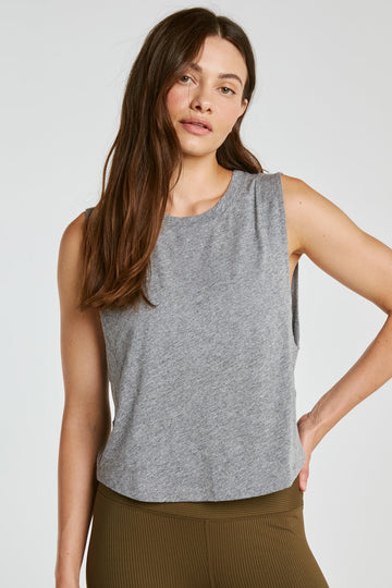 Flow Cropped Muscle Tank - Heathered Grey