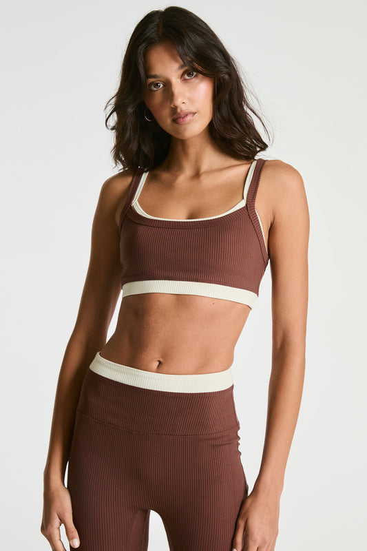 The Ribbed Layer Bralette - Choc/Shell