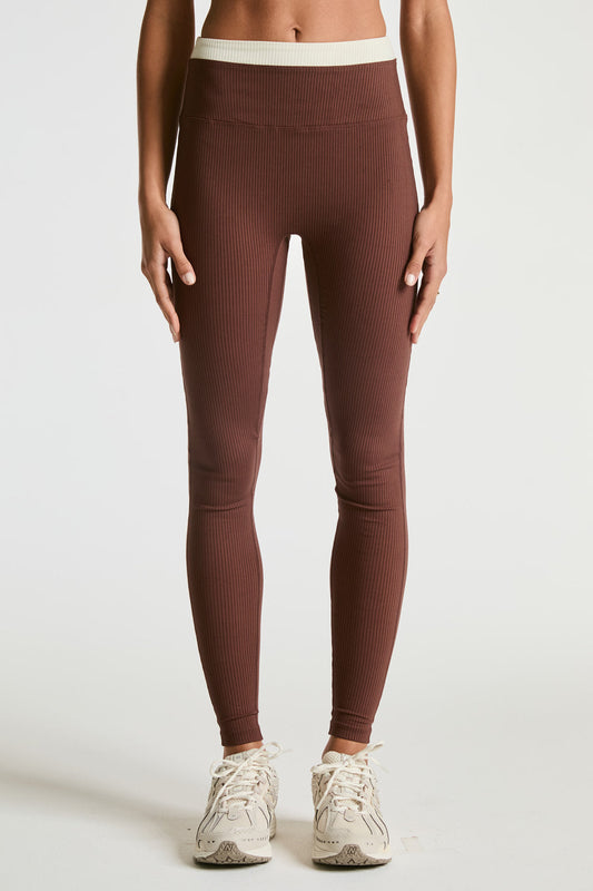 Ribbed Layer Legging - Choc/Shell