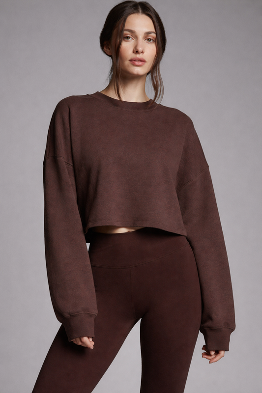Cropped Crewneck Sweatshirt - Dark Oak