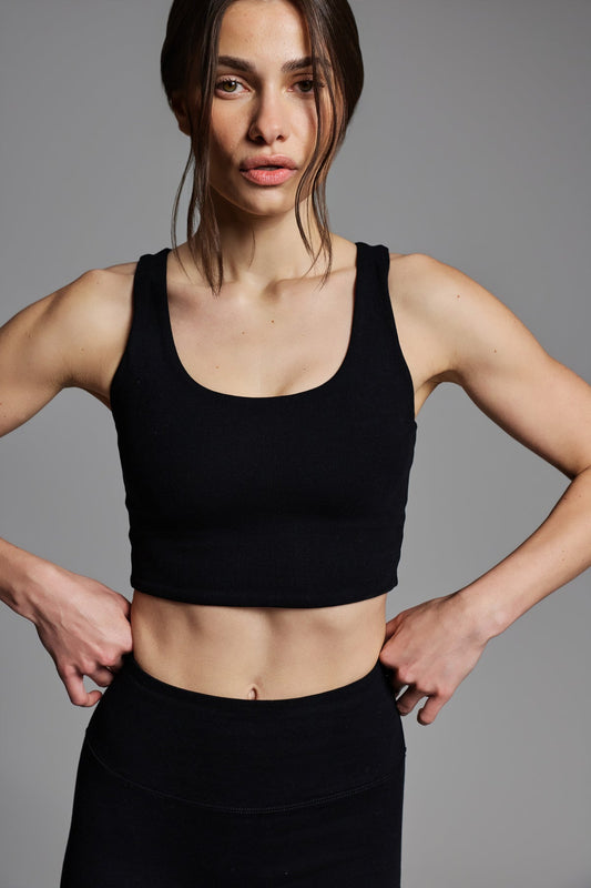 Cotton Scoop Bra - Black